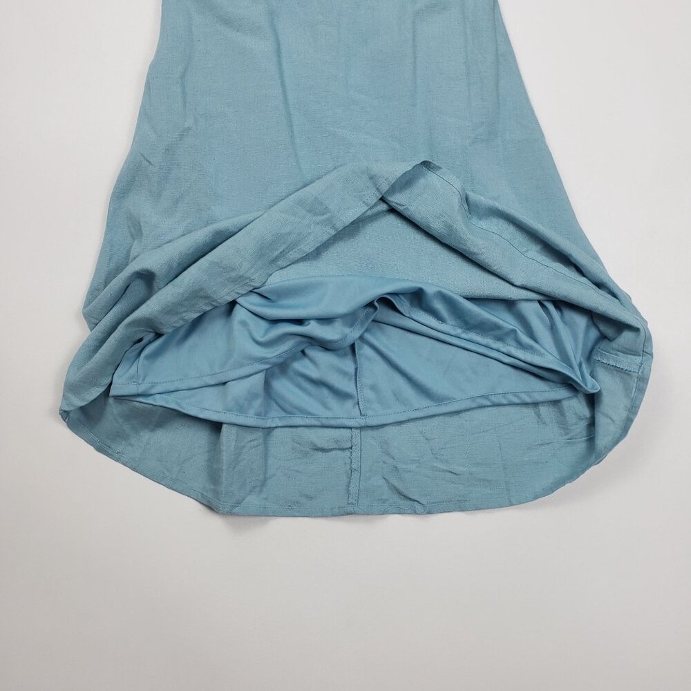 Japna Linen Blend Midi Dress Womens Small Blue Puff Sleeve Milkmaid Babydoll NWT - Picture 14 of 16